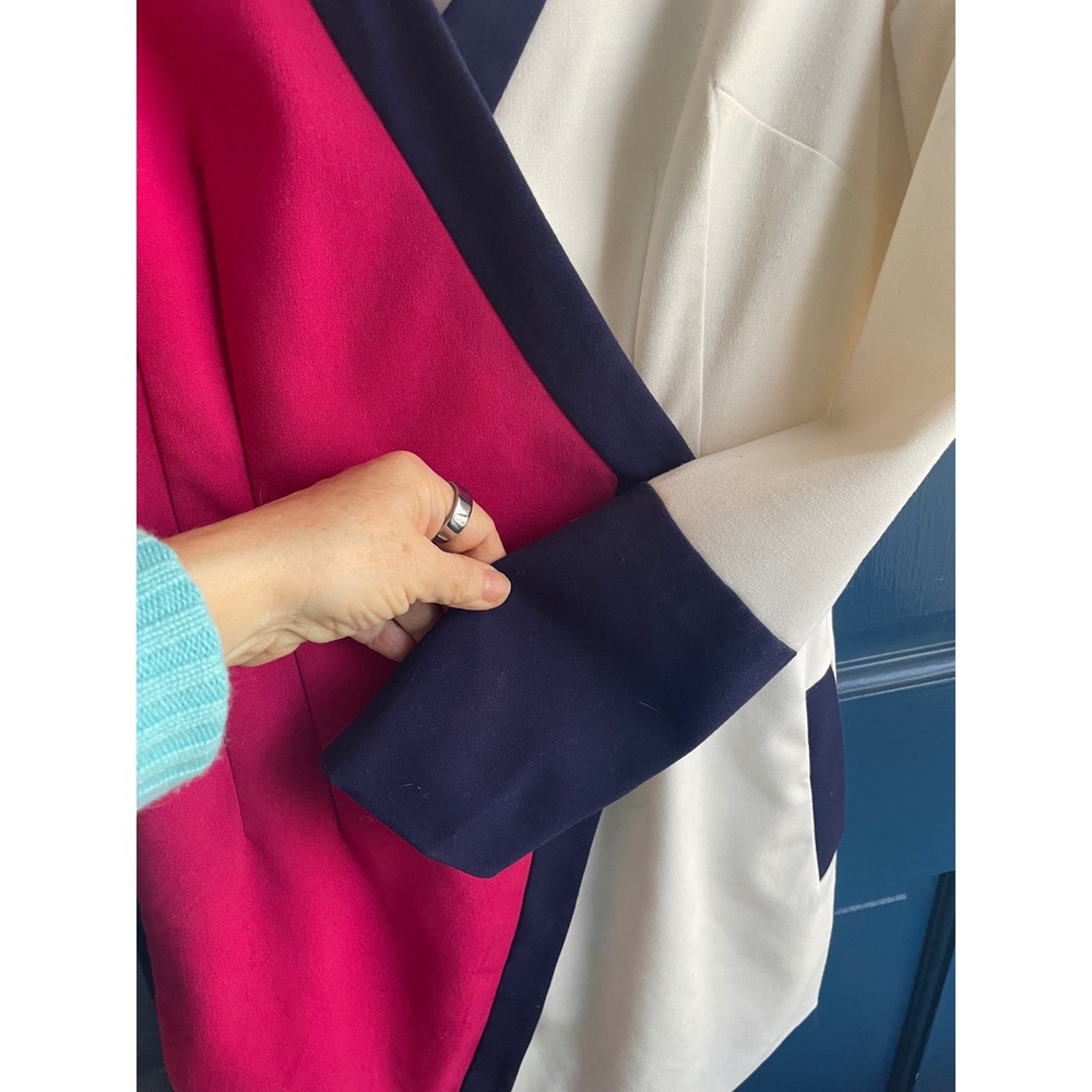VENUS Blazer Dress Wrap Style Colorblock Bold Pink‎ Cream Navy Size 10 EUC - Picture 6 of 7